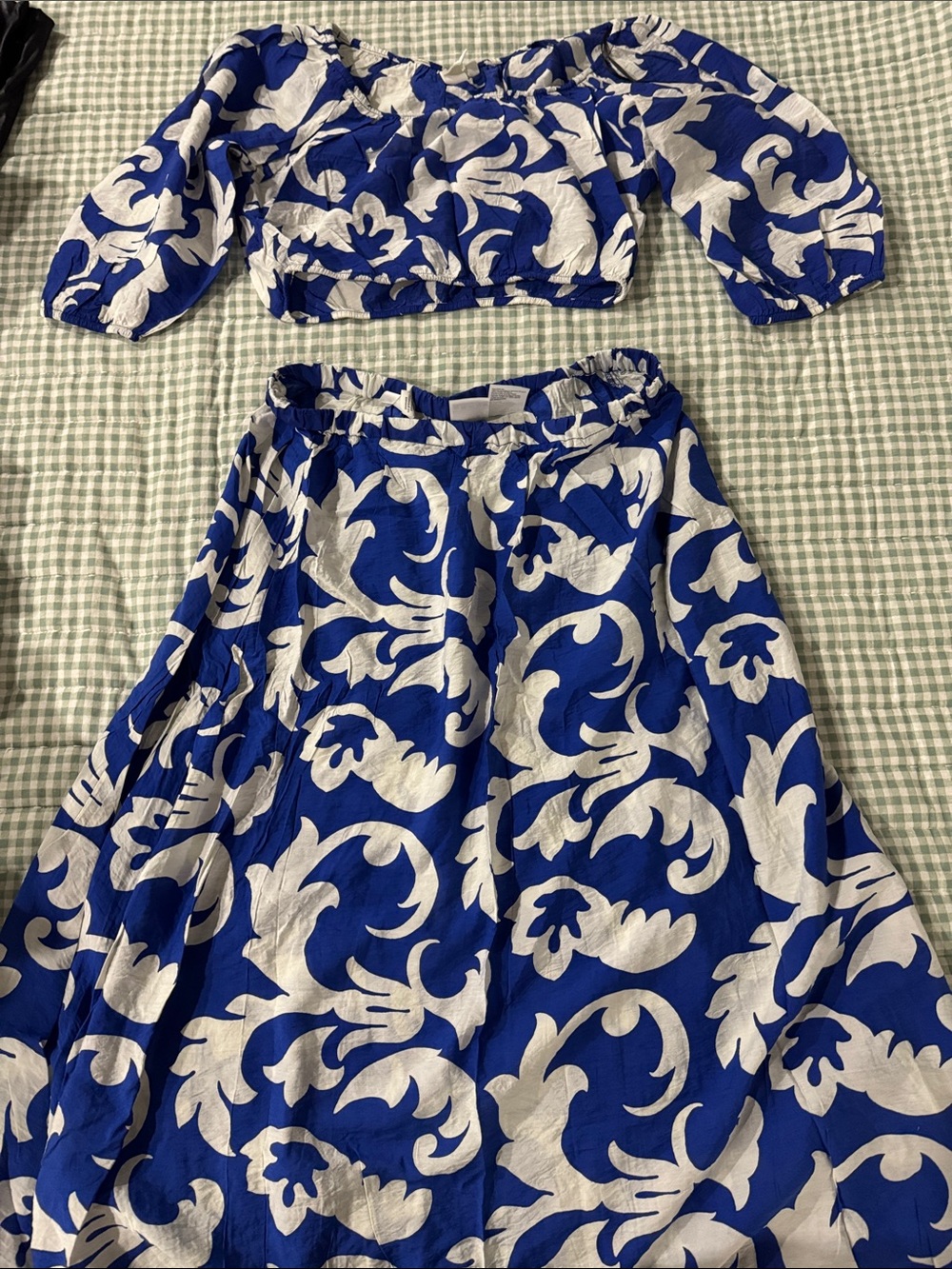 Womens Blue and White Floral Two-Piece Dress Set